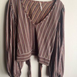 Free People Multicolor Striped V-Neck Blouse